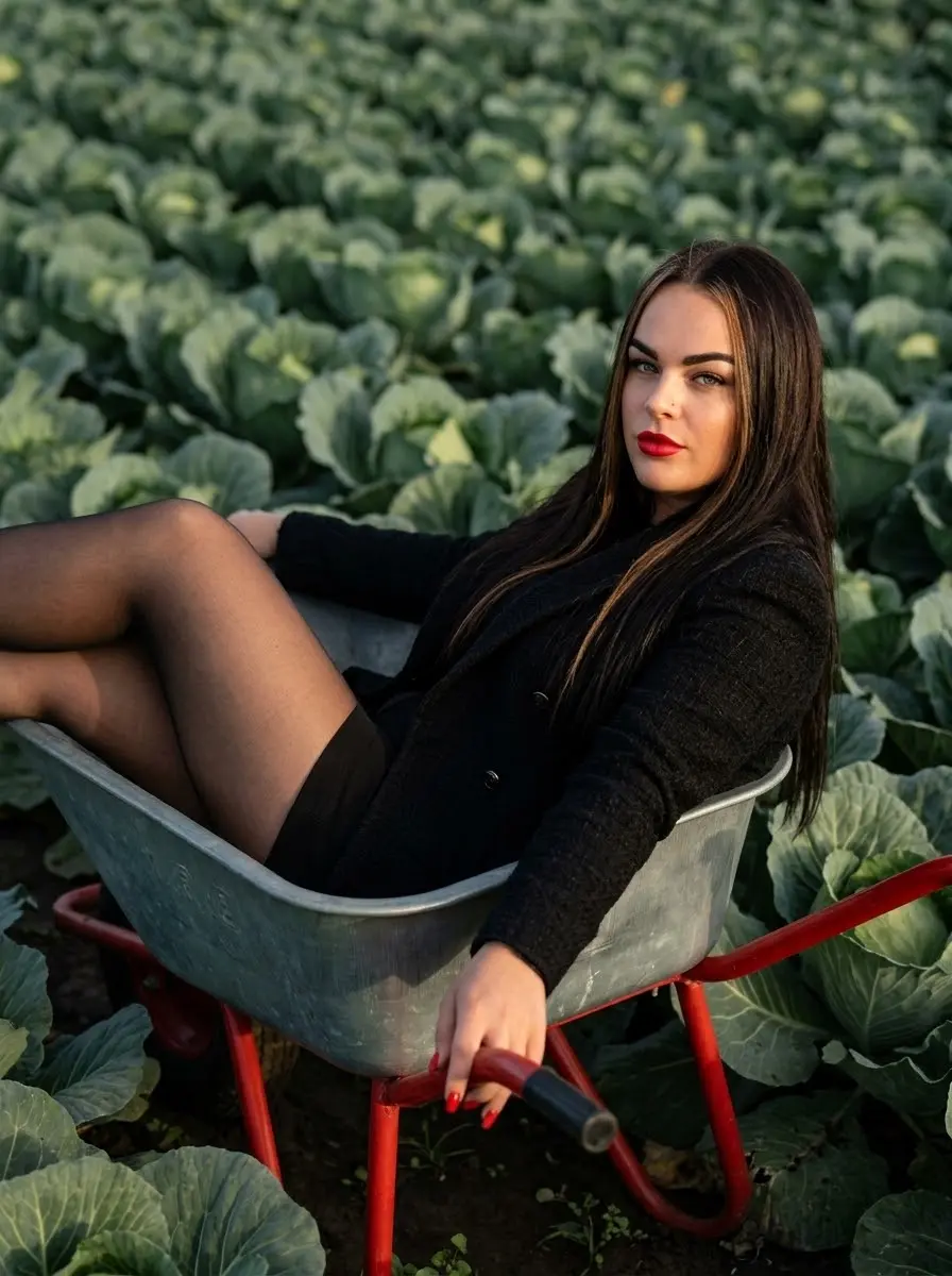 Fashion AI-портрет дівчини у тачці серед капустяного поля